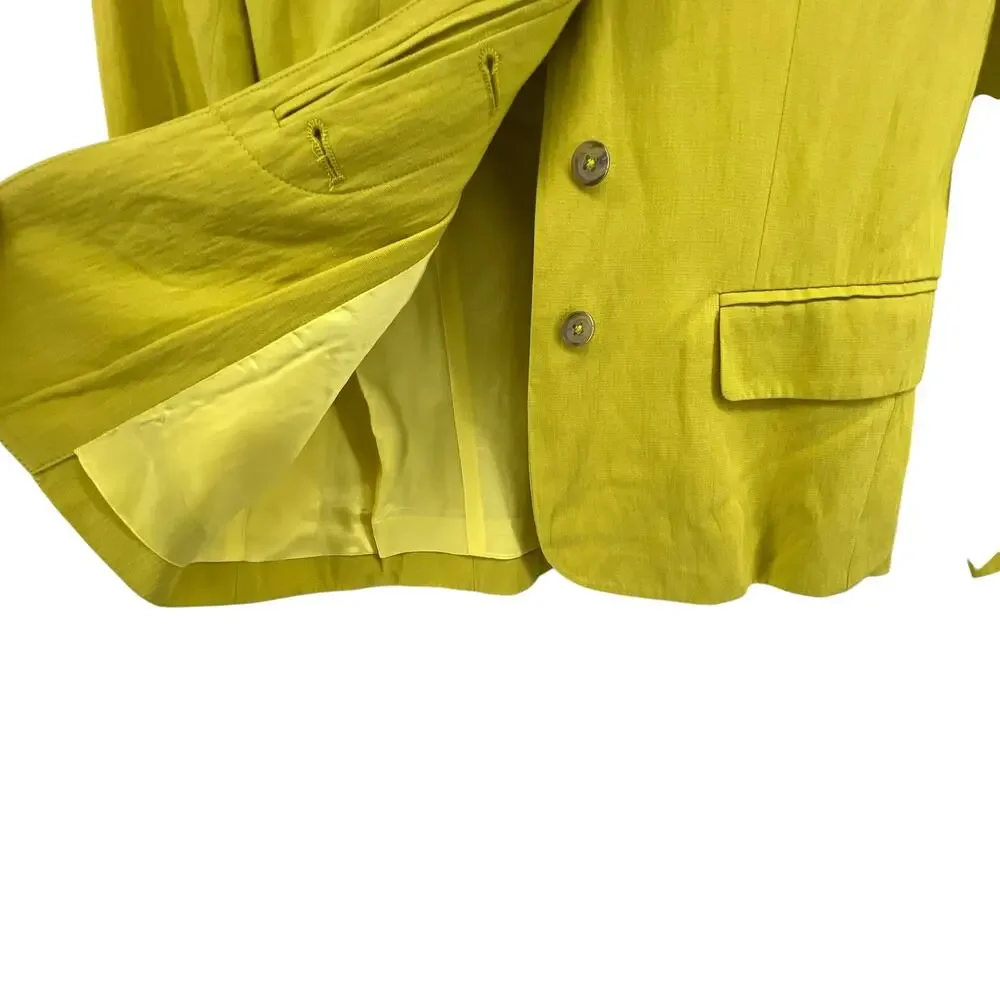 Vince Citron Yellow Blazer Jacket Size 2 Button Closure Cotton Wool Blend Work